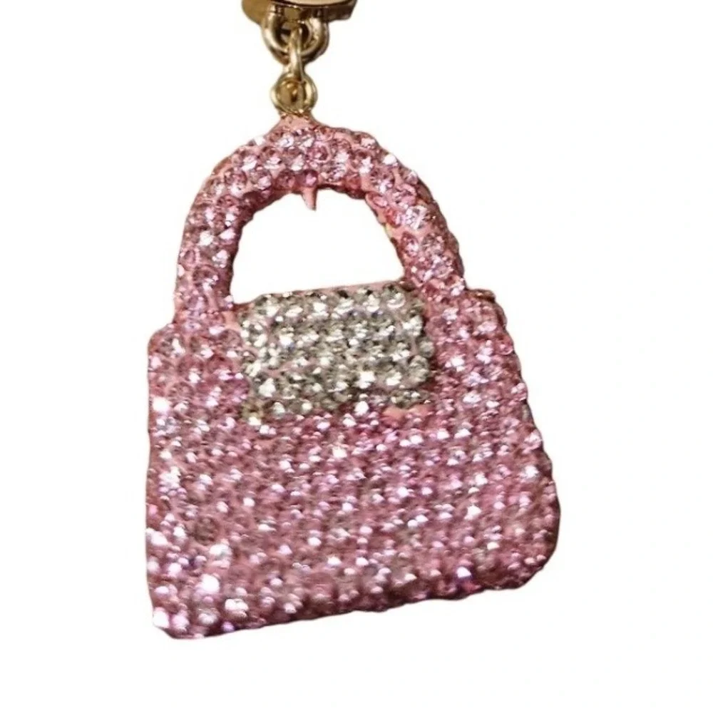 Pink Rhinestone Purse Keychain Sparkly Handbag‎ Bag Charm Gold Tone Accessory